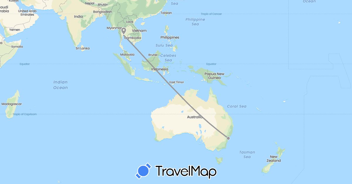 TravelMap itinerary: driving in Australia, Cambodia, Laos, Thailand, Vietnam (Asia, Oceania)